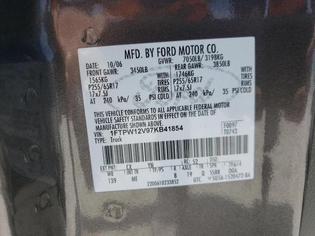 1FTPW12V97KB41854 Ford F150 Super 2007. Фото: 9