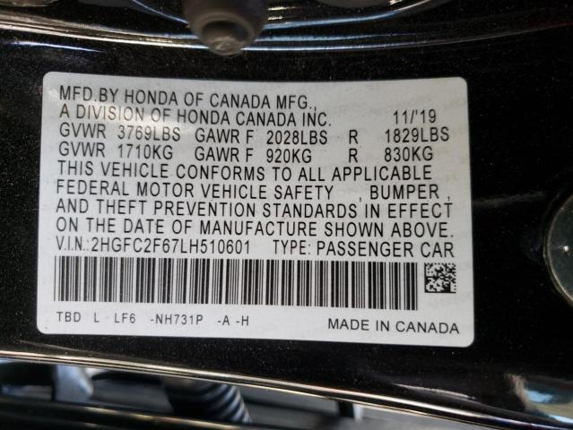 2HGFC2F67LH510601 Honda Civic Lx 2020. Фото: 9