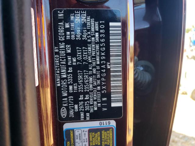 2019 KIA SORENTO L 5XYPG4A39KG563801