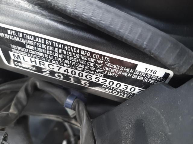 2016 HONDA CBR650 F MLHRC7400G5200307