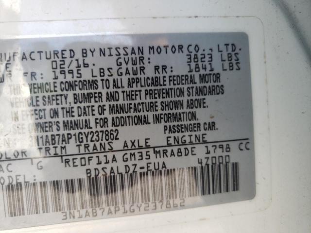 2016 NISSAN SENTRA S 3N1AB7AP1GY237862