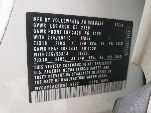 2016 VOLKSWAGEN TIGUAN S WVGAV7AX5GW515122