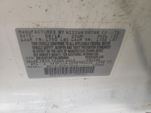 2019 NISSAN VERSA S 3N1CN7AP7KL800564