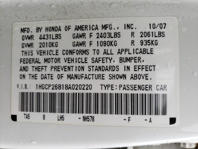 1HGCP26818A020220 Honda Accord Exl 2008. Фото: 9