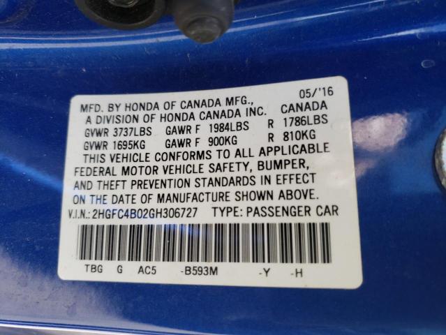 2016 HONDA CIVIC LX 2HGFC4B02GH306727