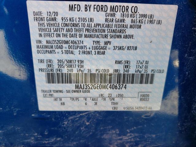 2021 FORD ECOSPORT S MAJ3S2GE0MC406374