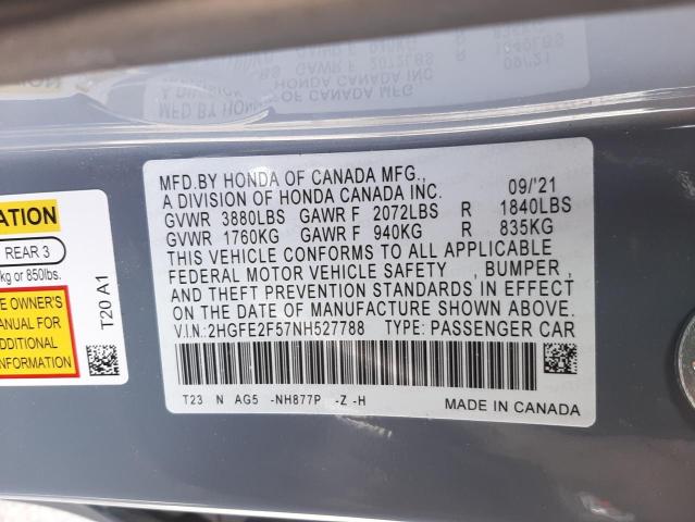 2022 HONDA CIVIC SPOR 2HGFE2F57NH527788