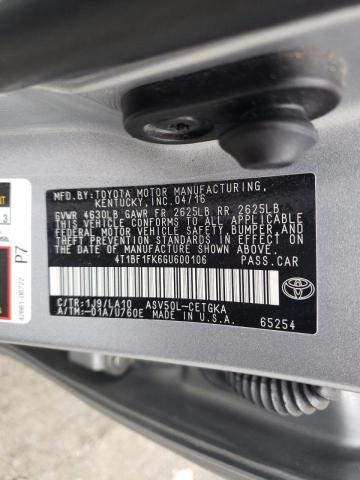 2016 TOYOTA CAMRY LE 4T1BF1FK6GU600106