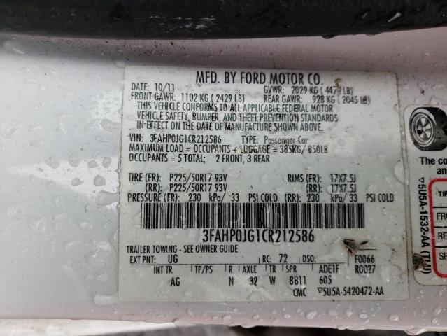 3FAHP0JG1CR212586 Ford Fusion Sel 2012. Фото: 9