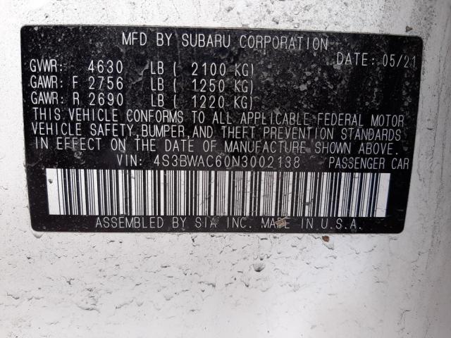 2022 SUBARU LEGACY PRE 4S3BWAC60N3002138