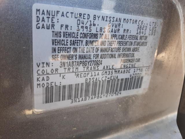 2016 NISSAN SENTRA S 3N1AB7AP8GY270924
