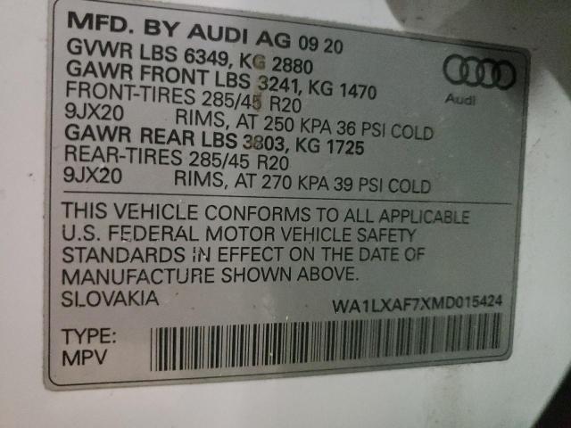 2021 AUDI Q7 PREMIUM WA1LXAF7XMD015424