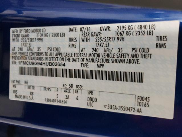 2017 FORD ESCAPE SE 1FMCU9G94HUB02654
