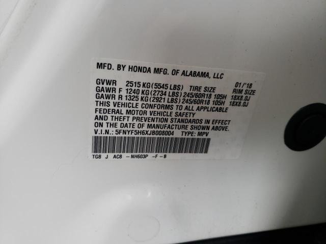 2018 HONDA PILOT EXL 5FNYF5H6XJB008004