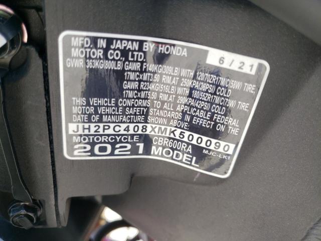 2021 HONDA CBR600 RA JH2PC408XMK500090