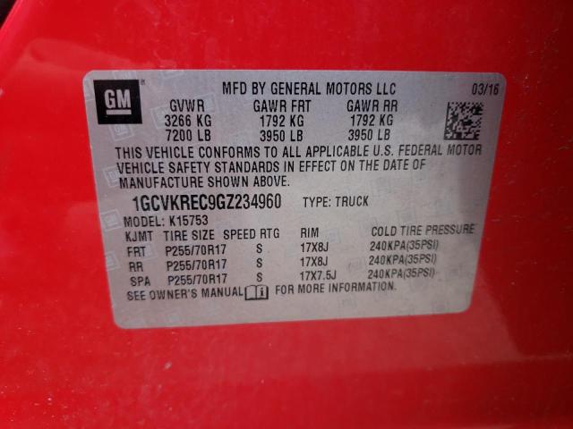 1GCVKREC9GZ234960 Chevrolet Silverado 2016. Фото: 9