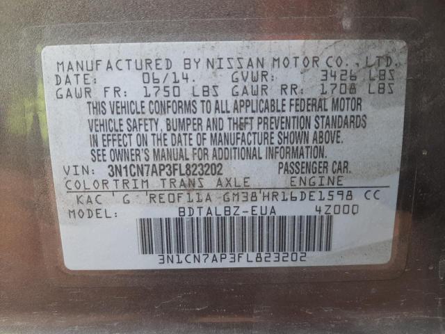 2015 NISSAN VERSA S 3N1CN7AP3FL823202