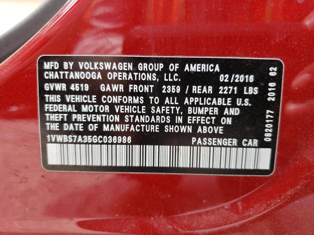 2016 VOLKSWAGEN PASSAT SE 1VWBS7A35GC036986