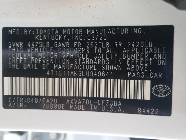 2020 TOYOTA CAMRY SE 4T1G11AK6LU949644