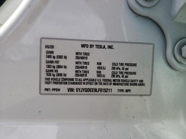 2020 TESLA MODEL Y 5YJYGDEE9LF015211