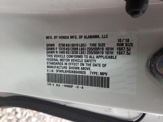 2019 HONDA ODYSSEY EL 5FNRL6H93KB049928