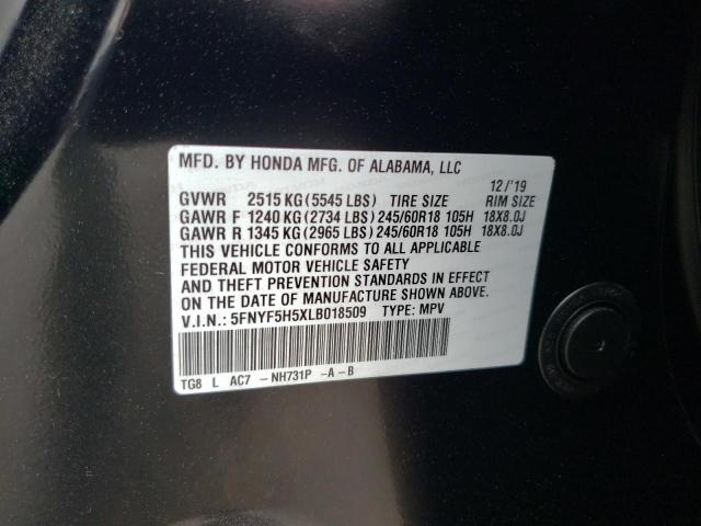 2020 HONDA PILOT EXL 5FNYF5H5XLB018509