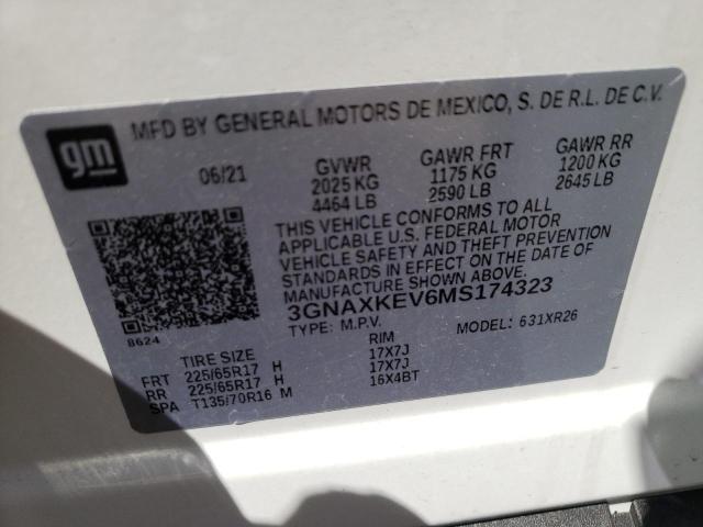 2021 CHEVROLET EQUINOX LT 3GNAXKEV6MS174323