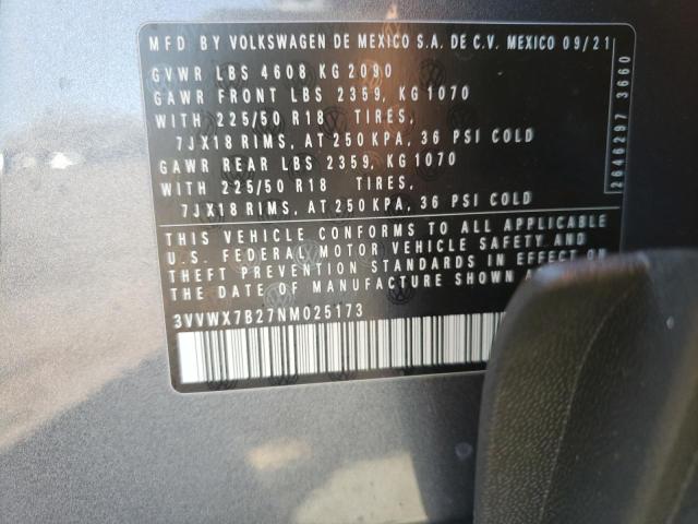 2022 VOLKSWAGEN TAOS SE 3VVWX7B27NM025173