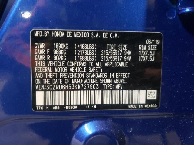 2019 HONDA HR-V EX 3CZRU6H53KM727903