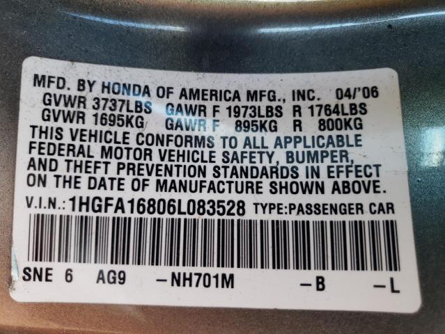 1HGFA16806L083528 Honda Civic Ex 2006. Фото: 9