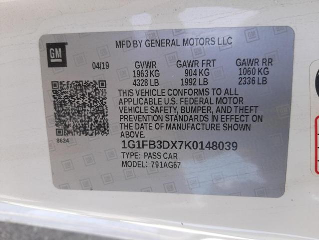 2019 CHEVROLET CAMARO LS 1G1FB3DX7K0148039