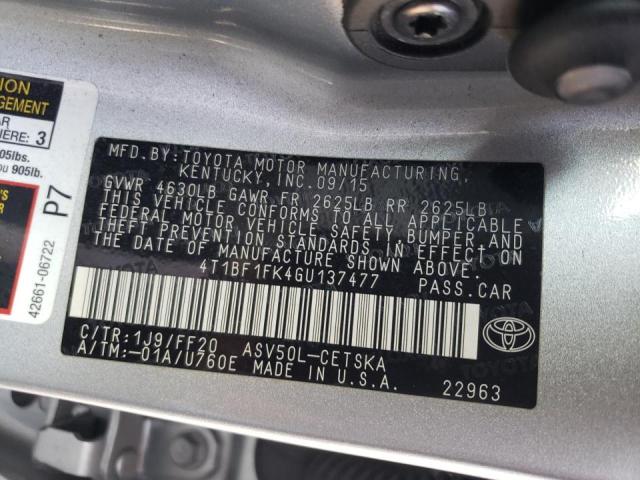 2016 TOYOTA CAMRY LE 4T1BF1FK4GU137477