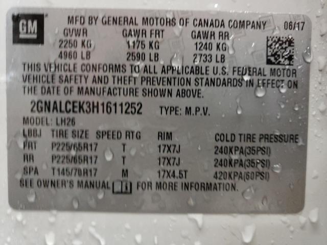 2017 CHEVROLET EQUINOX LT 2GNALCEK3H1611252