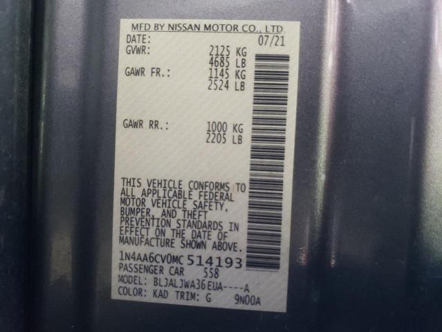 2021 NISSAN MAXIMA SV 1N4AA6CV0MC514193