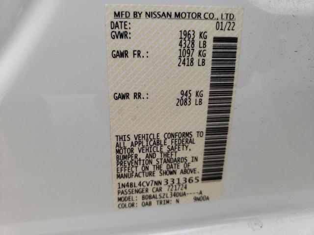 2022 NISSAN ALTIMA SR 1N4BL4CV7NN331365