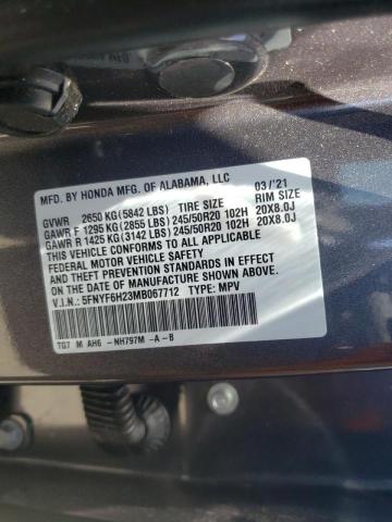 2021 HONDA PILOT SE 5FNYF6H23MB067712