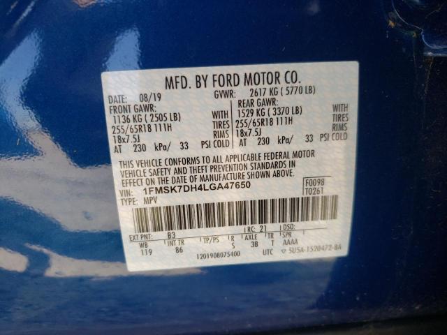 2020 FORD EXPLORER X 1FMSK7DH4LGA47650