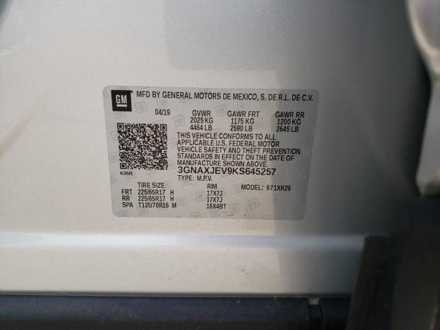 3GNAXJEV9KS645257 Chevrolet Equinox Lt 2019. Фото: 9