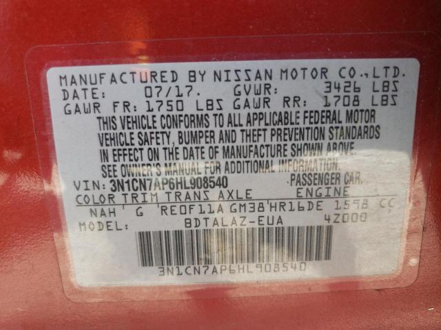 2017 NISSAN VERSA S 3N1CN7AP6HL908540