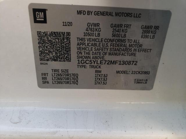 1GC5YLE72MF130872 Chevrolet Silverado 2021. Фото: 9