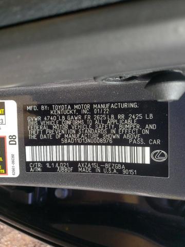2022 LEXUS ES 250 58AD11D13NU008976