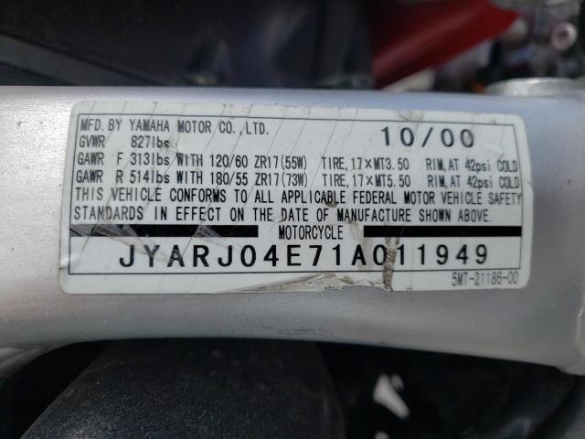 2001 YAMAHA YZFR6 L JYARJ04E71A011949