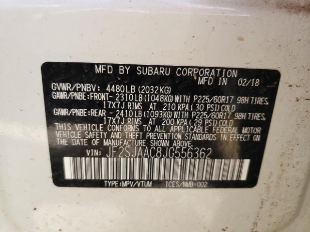2018 SUBARU FORESTER 2 JF2SJAAC8JG556362
