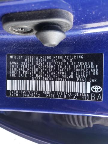 2019 TOYOTA COROLLA L 5YFBURHE0KP909981