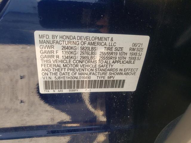 2022 ACURA MDX 5J8YE1H30NL016490