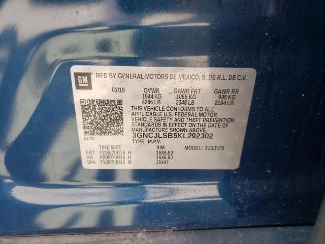 2019 CHEVROLET TRAX 1LT 3GNCJLSB5KL292302