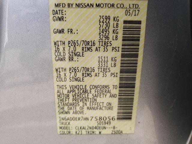 2017 NISSAN FRONTIER S 1N6AD0ER7HN758056