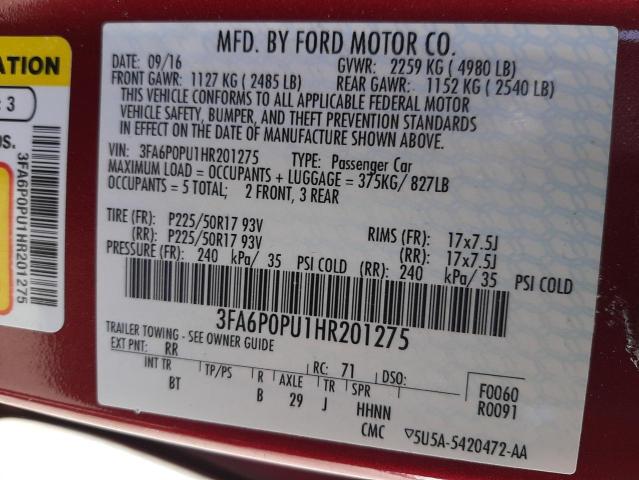 2017 FORD FUSION SE 3FA6P0PU1HR201275