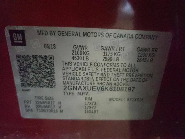 2019 CHEVROLET EQUINOX LT 2GNAXUEV6K6108197