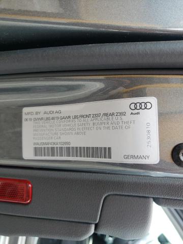 2019 AUDI A4 PREMIUM WAUGMAF43KA102650